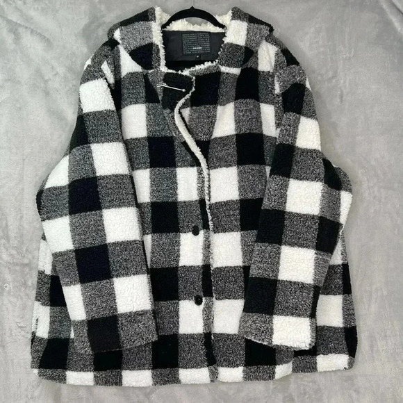 Steve Madden Womens Plaid Faux Sherpa Lined‎ Jacket Plus Size 3X Hood - Picture 2 of 16